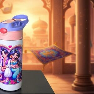 Disney Aladdin and Jasmine Kids Water Bottle - Purple and Pink